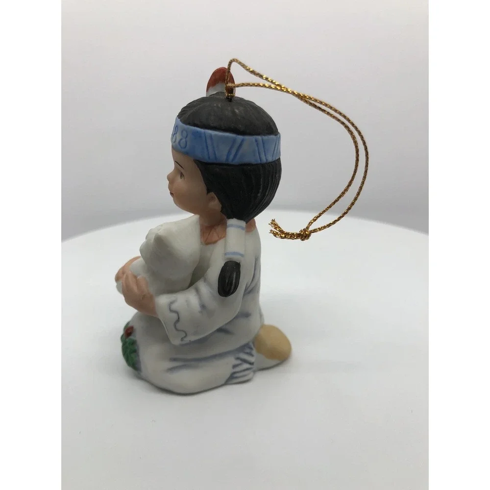 GREGORY PERILLO'S SAGEBRUSH KIDS 1988 BELL CHRISTMAS ORNAMENT BISQUE NATIVE &CAT